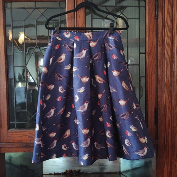 blue bird print full skirt - Picture 1 of 4